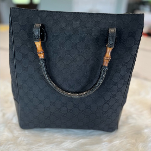 🔥 Vintage Gucci Bamboo Tote – Rare Black GG! - Picture 1 of 9